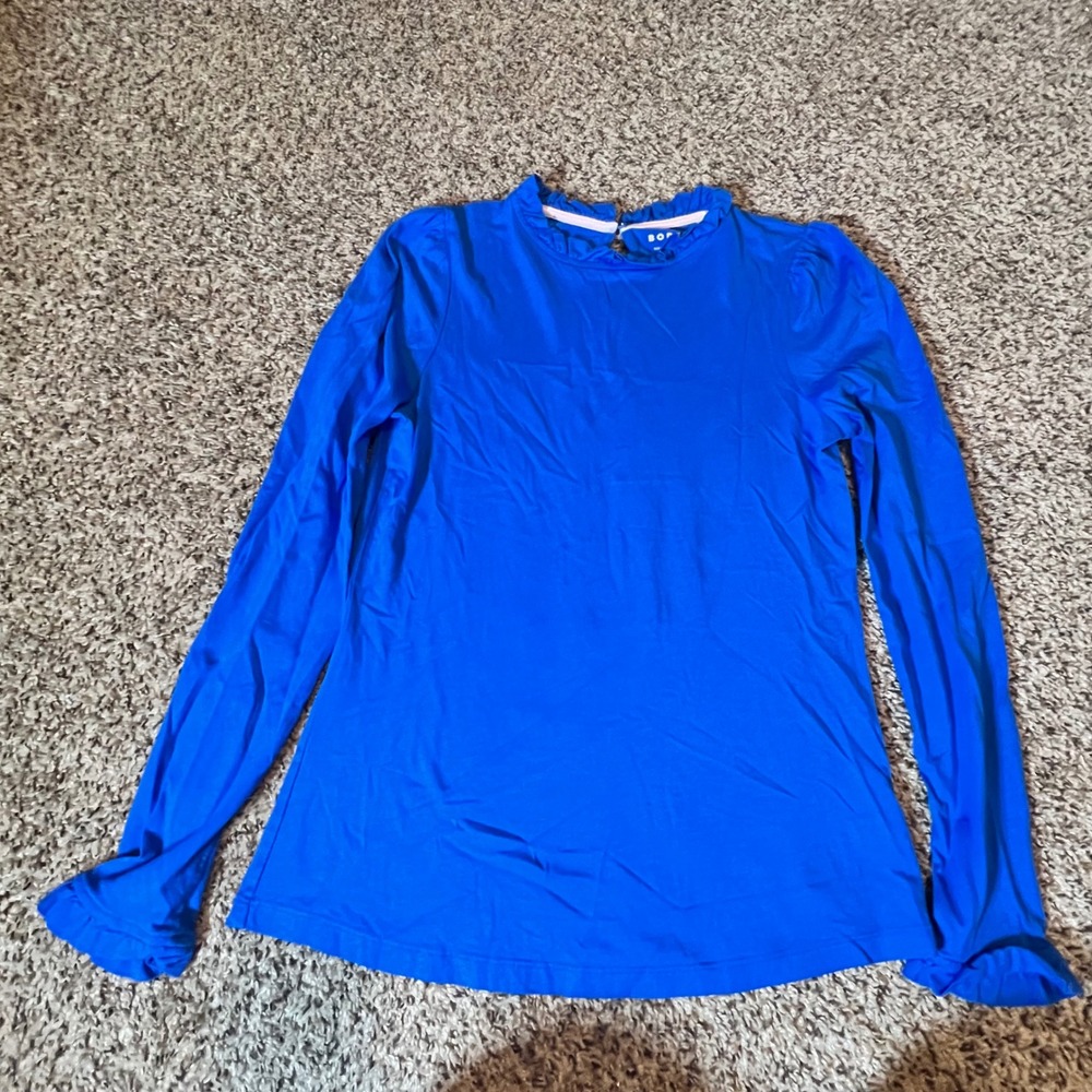 Boden Womens Blue Ruffle Neck Long Sleeve Top T1657 Cotton Modal Size US‎ 6